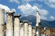 The ancient city of Pompeii with Mt. Vesuvius in the background.